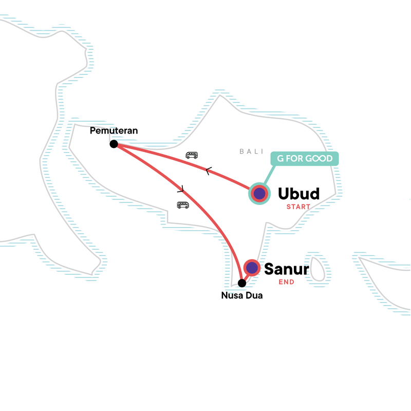 Map of the route for Wellness Bali